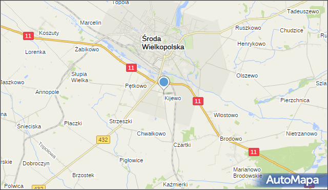mapa Kijewo, Kijewo gmina Środa Wielkopolska na mapie Targeo